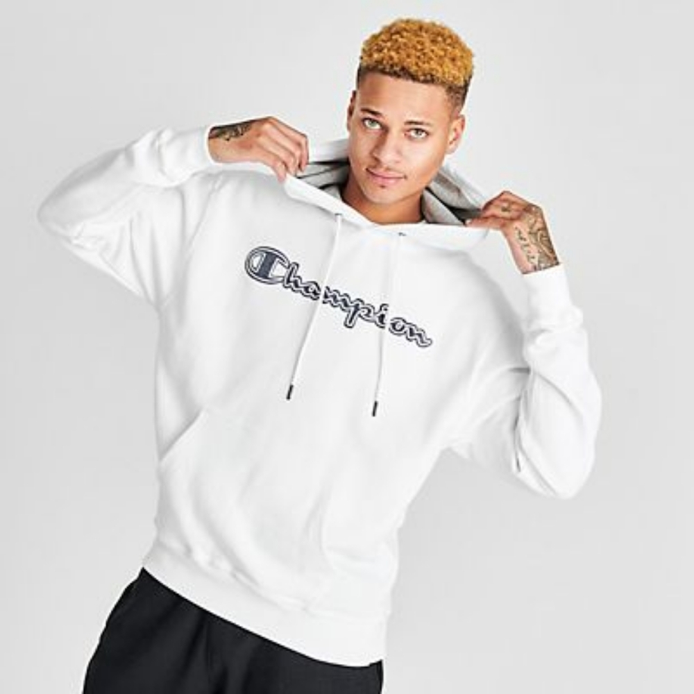 Champion NWT Powerblend Script Logo White Hoodie - Picture 2 of 4